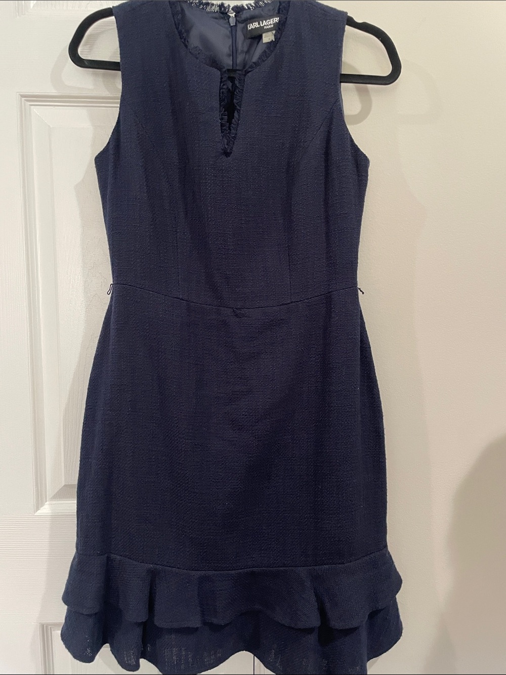 Karl Lagerfeld Navy Textured Sleeveless Dress with Ruffle Hem Size 6